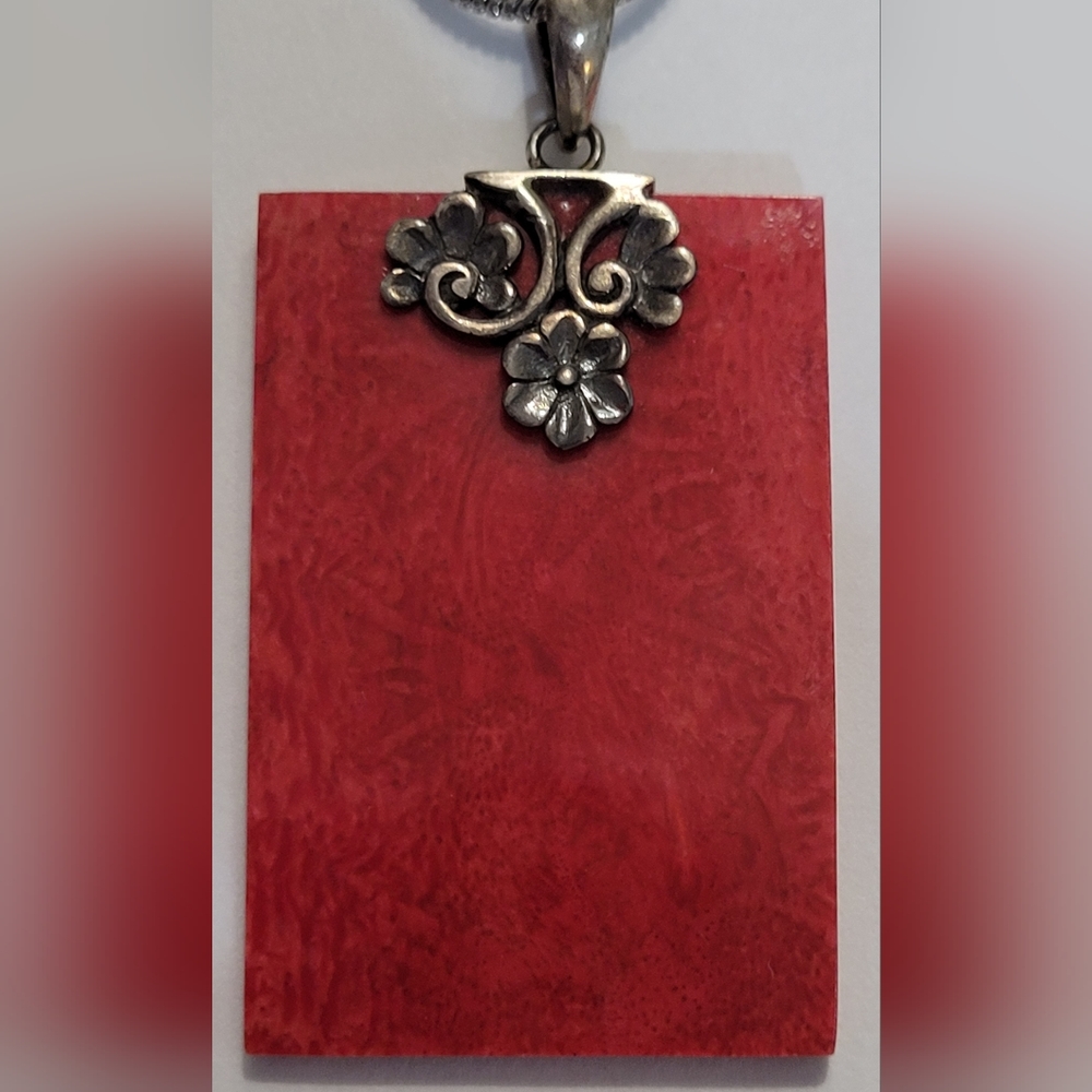 Sterling silver red coral pendant - Picture 1 of 5